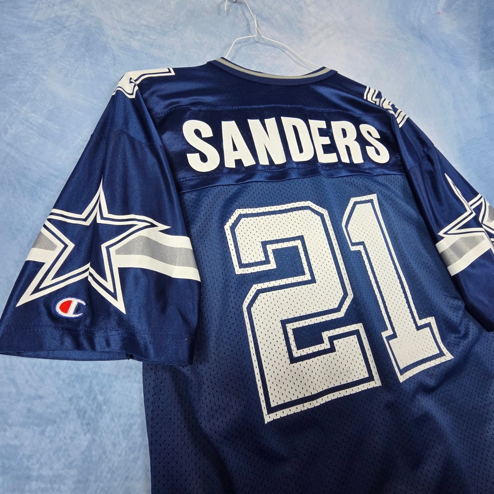 Vintage Champion Dallas Cowboys Deion Sanders 21 Jersey Mens 44 Navy Blue NFL - Picture 10 of 10